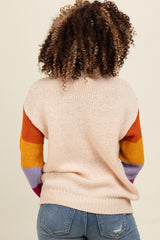 Cream Colorblock Sleeve Sweater