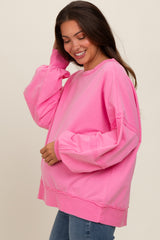 Pink Raw Hem Detail Maternity Pullover Top