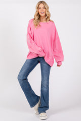 Pink Raw Hem Detail Pullover Top