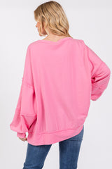 Pink Raw Hem Detail Pullover Top