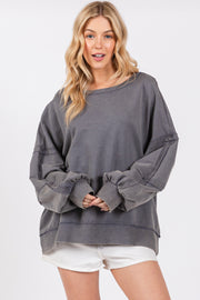 Charcoal Raw Hem Detail Pullover Top