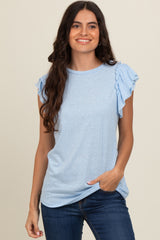 Light Blue Double Ruffle Sleeve Top