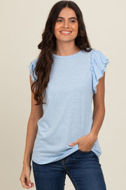 Light Blue Double Ruffle Sleeve Top