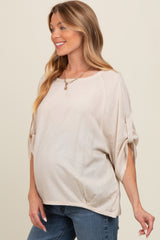 Cream Rolled Cuff Short Sleeve Maternity Top