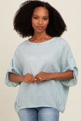 Light Blue Rolled Cuff Short Sleeve Top