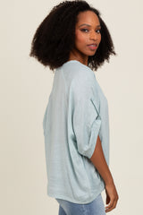 Light Blue Rolled Cuff Short Sleeve Top