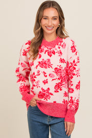 Pink Floral Crew Neck Sweater