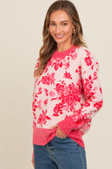 Pink Floral Crew Neck Sweater