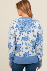 Blue Floral Crew Neck Maternity Sweater