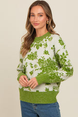 Green Floral Crew Neck Sweater