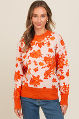 Orange Floral Crew Neck Sweater