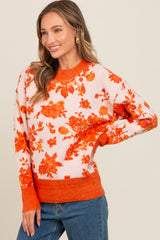 Orange Floral Crew Neck Sweater