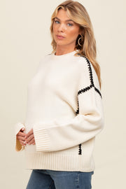 Cream Contrast Stitch Maternity Sweater