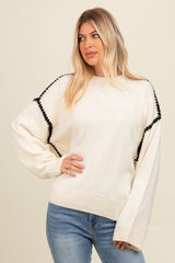 Cream Contrast Stitch Sweater