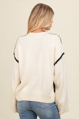 Cream Contrast Stitch Sweater