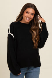 Black Contrast Stitch Maternity Sweater