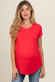 Red Basic Short Sleeve Maternity Top