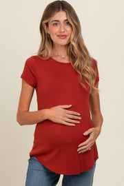 Rust Basic Short Sleeve Maternity Top