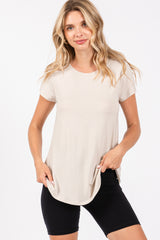 Beige Basic Short Sleeve Maternity Top