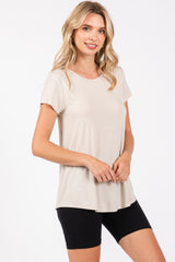 Beige Basic Short Sleeve Top