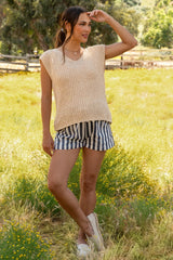 Beige Sleeveless Chunky Knit Maternity Top