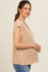 Beige Sleeveless Chunky Knit Maternity Top