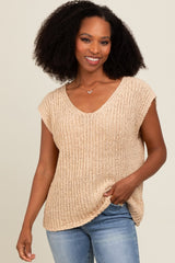 Beige Sleeveless Chunky Knit Maternity Top