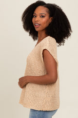 Beige Sleeveless Chunky Knit Top