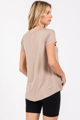 Mocha Basic V-Neck Short Sleeve Top