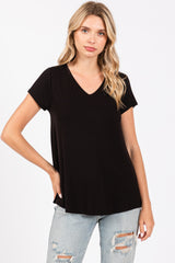 Black Basic V-Neck Short Sleeve Maternity Top