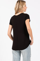 Black Basic V-Neck Short Sleeve Top