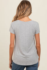 Heather Grey Basic V-Neck Short Sleeve Maternity Top