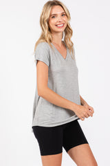 Heather Grey Basic V-Neck Short Sleeve Top