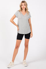 Heather Grey Basic V-Neck Short Sleeve Top