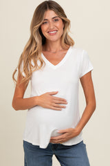 Ivory Basic V-Neck Short Sleeve Maternity Top