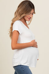 Ivory Basic V-Neck Short Sleeve Maternity Top