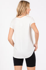 Ivory Basic V-Neck Short Sleeve Top