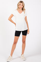 Ivory Basic V-Neck Short Sleeve Top