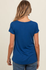 Royal Blue Basic V-Neck Short Sleeve Maternity Top