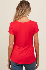 Red Basic V-Neck Short Sleeve Maternity Top