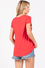 Red Basic V-Neck Short Sleeve Top