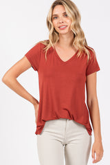 Rust Basic V-Neck Short Sleeve Maternity Top