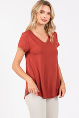 Rust Basic V-Neck Short Sleeve Top