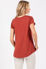 Rust Basic V-Neck Short Sleeve Top