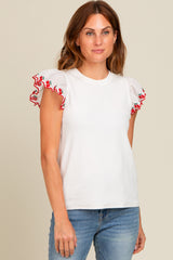 Ivory Embroidered Ruffle Sleeve Maternity Top