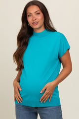 Teal Mock Neck Knit Maternity Top