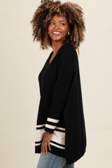 Black Mixed Stripe Dolman Sleeve Sweater