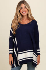 Navy Mixed Stripe Dolman Sleeve Maternity Sweater