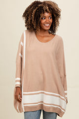 Beige Mixed Stripe Dolman Sleeve Sweater