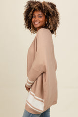 Beige Mixed Stripe Dolman Sleeve Sweater